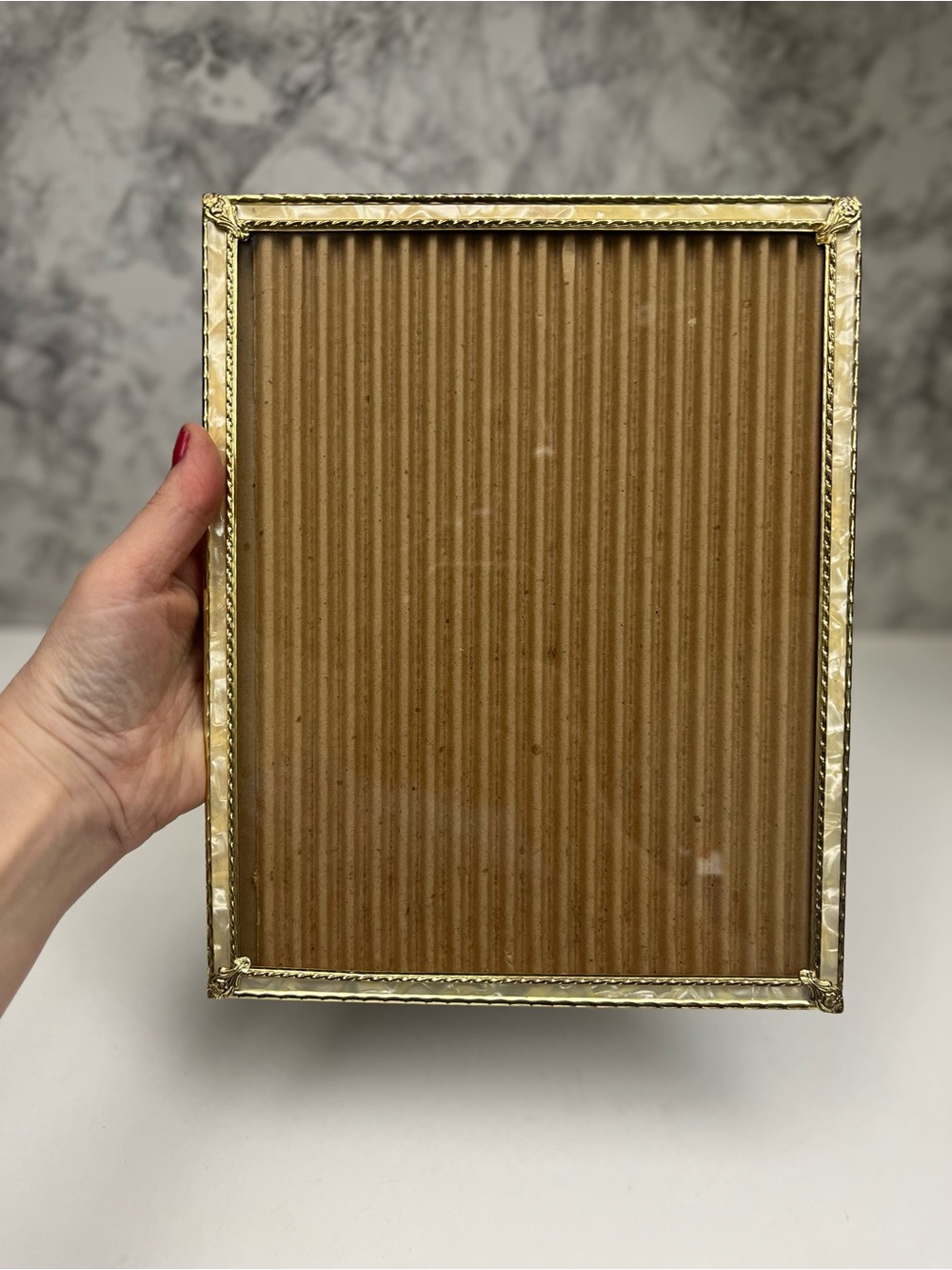 Vintage 8x10 Gold & Faux Pearl Frame | MCM Ornate Brass Decor